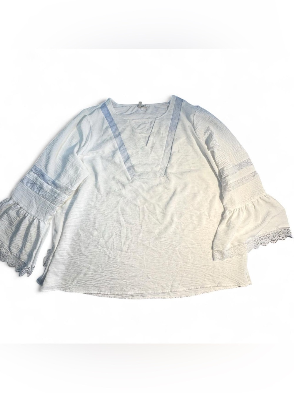 Cato Est 1946 White Lace Trim Bell Sleeve Blouse Women's 22/24W Boho Cottagecore